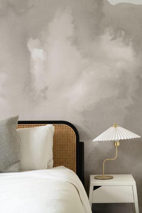 Beige Cloudy Abstract Watercolor Mural