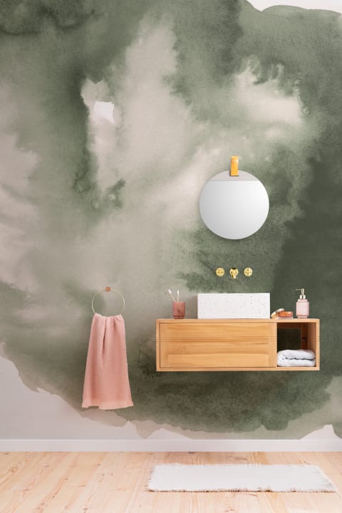 Green Cloudy Abstract Watercolor Mural