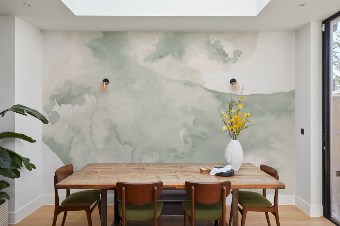 Green Swilling Abstract Watercolor Mural