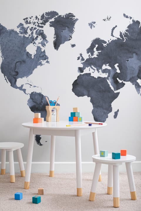 Carta da Parati con Mappa del Mondo ad Acquerello