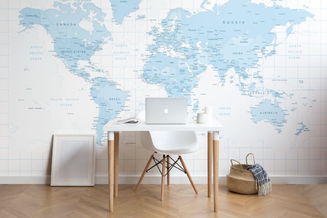 Blue Detailed World Map Wallpaper Mural