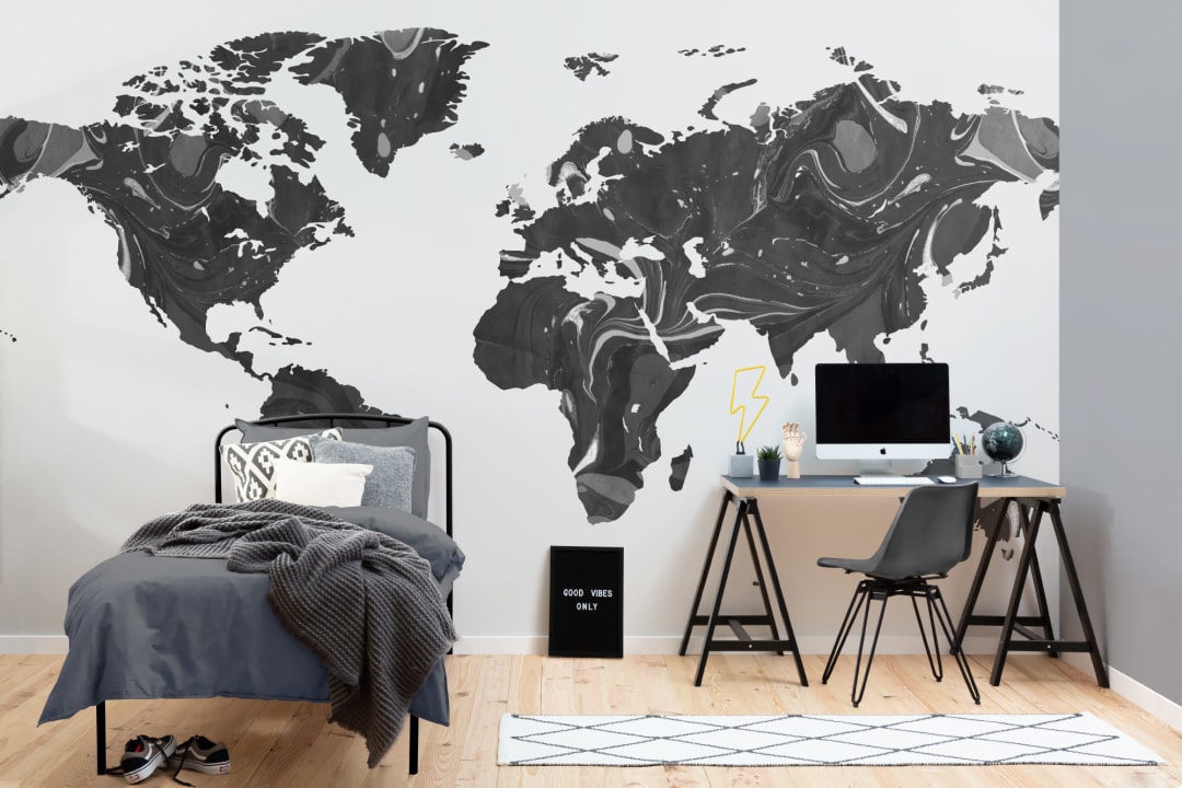 Black & Gray Marble Map Wallpaper Mural