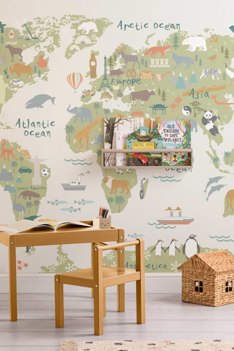 Kids Cartoon World Map Wallpaper Mural
