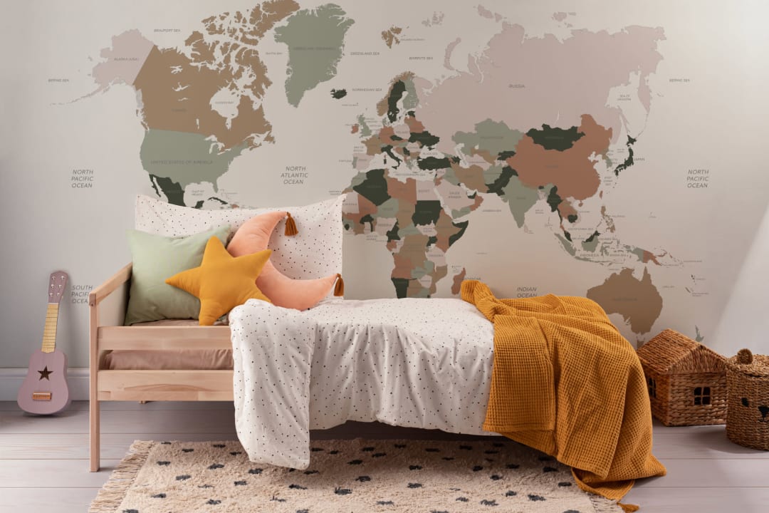Neutral and Pastel World Map Wall Mural