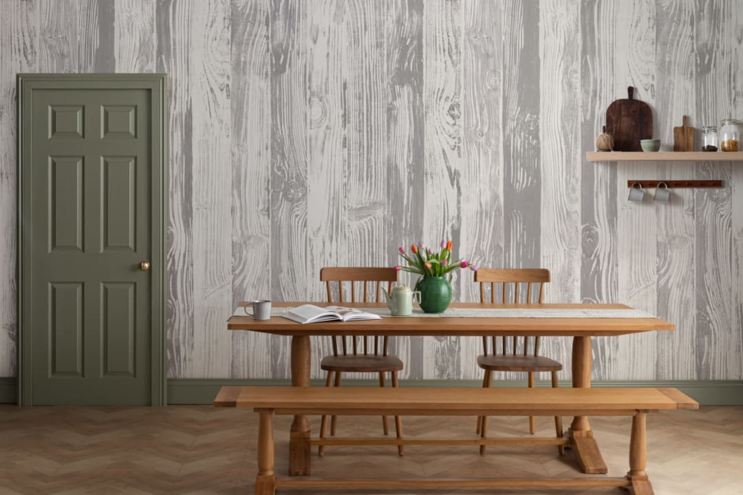 Neutral Printed Wood Panel Effect Wallpaper Mural