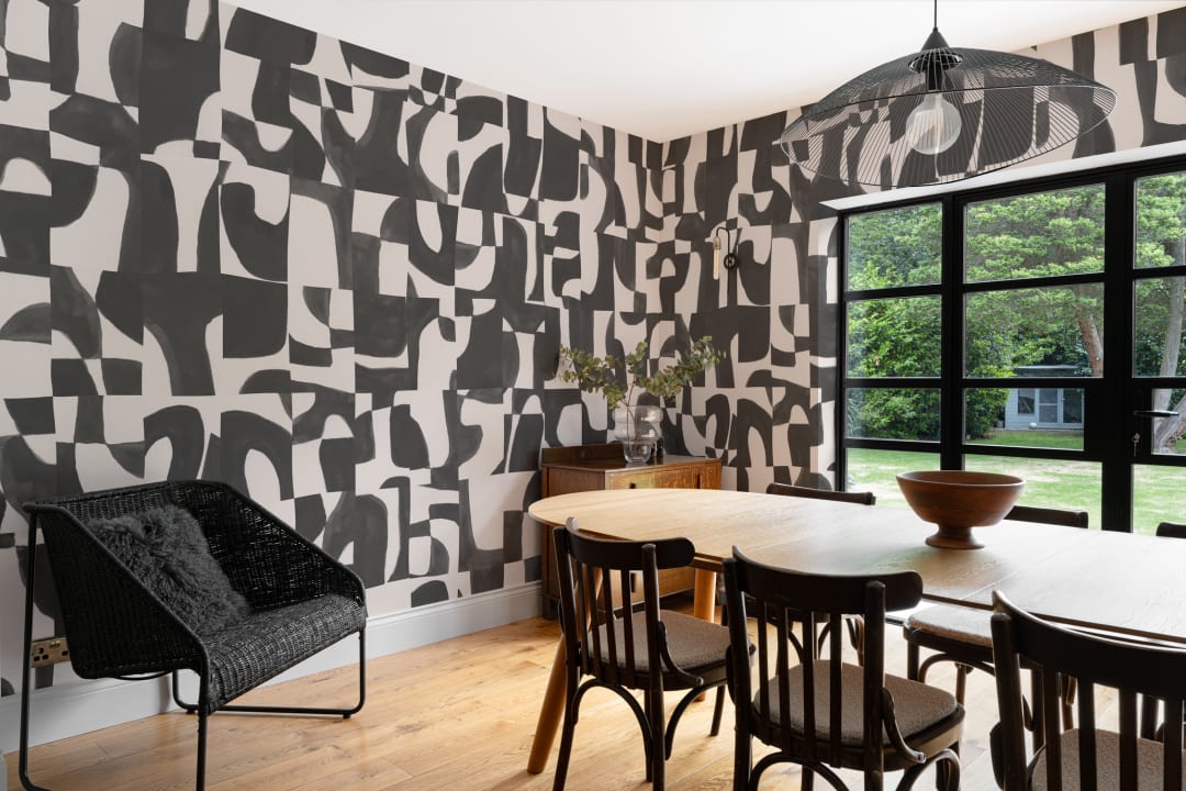 black and white dining room wallpaper