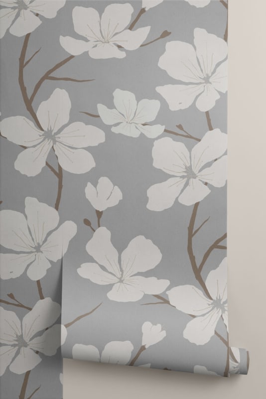 white and grey floral wallpaper