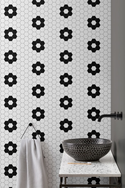 black and white bathroom wallpaper