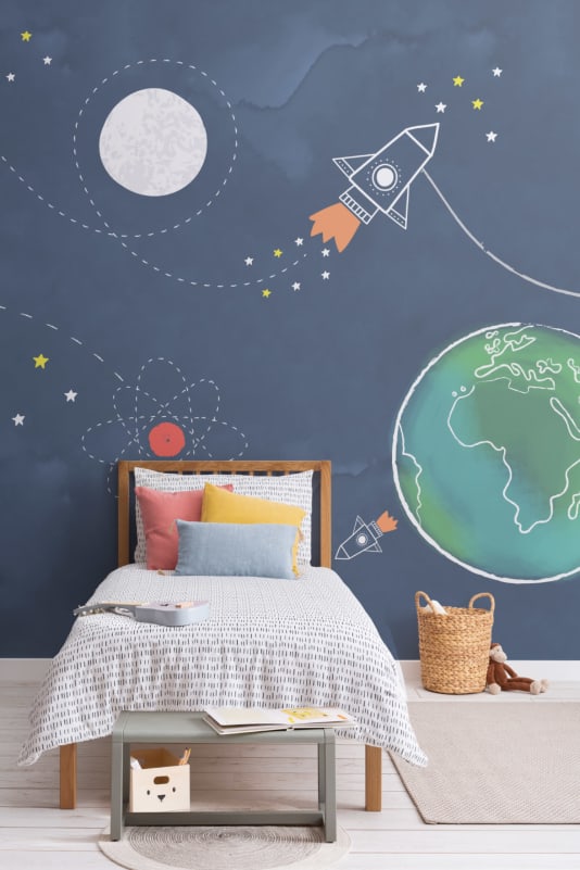 Kids Cartoon Space Rocket Wallpaper Mural Hovia