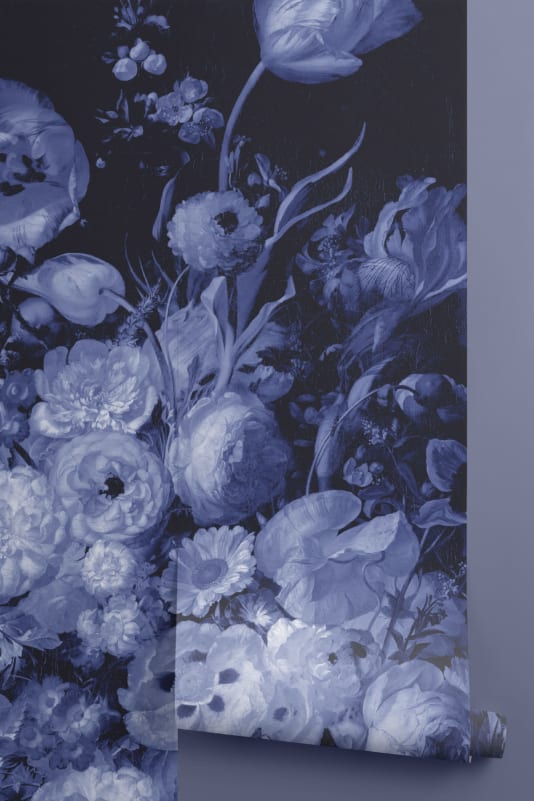 dark blue wallpaper with flowers