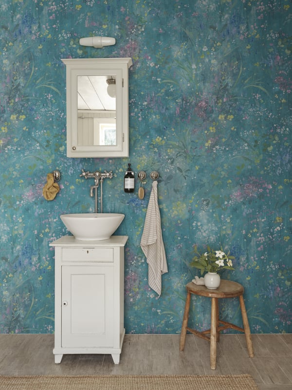 turquoise bathroom wallpaper