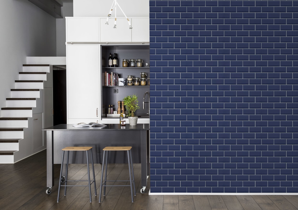 Bistro Tiles, Royal Blue Wallpaper Rebel Walls