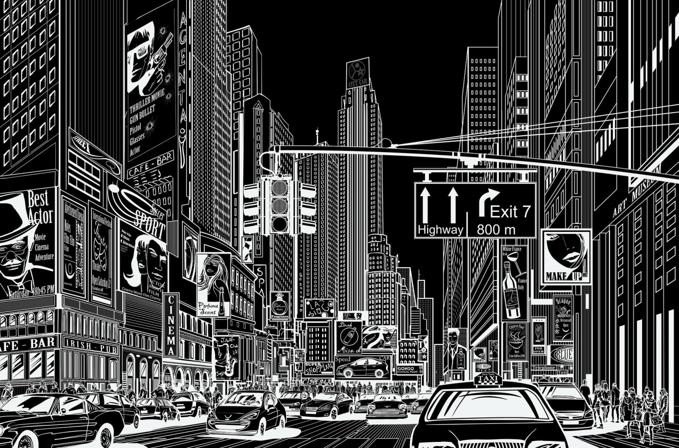 Cartoon City, Black - Wallpaper | Rebel Walls Cartoon City, Black - Wallpaper | Rebel Walls