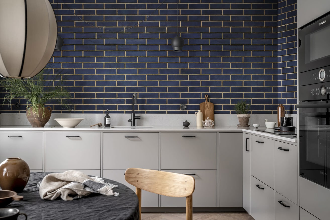 Wall Of Tiles Dark Blue - Wallpaper | Rebel Walls