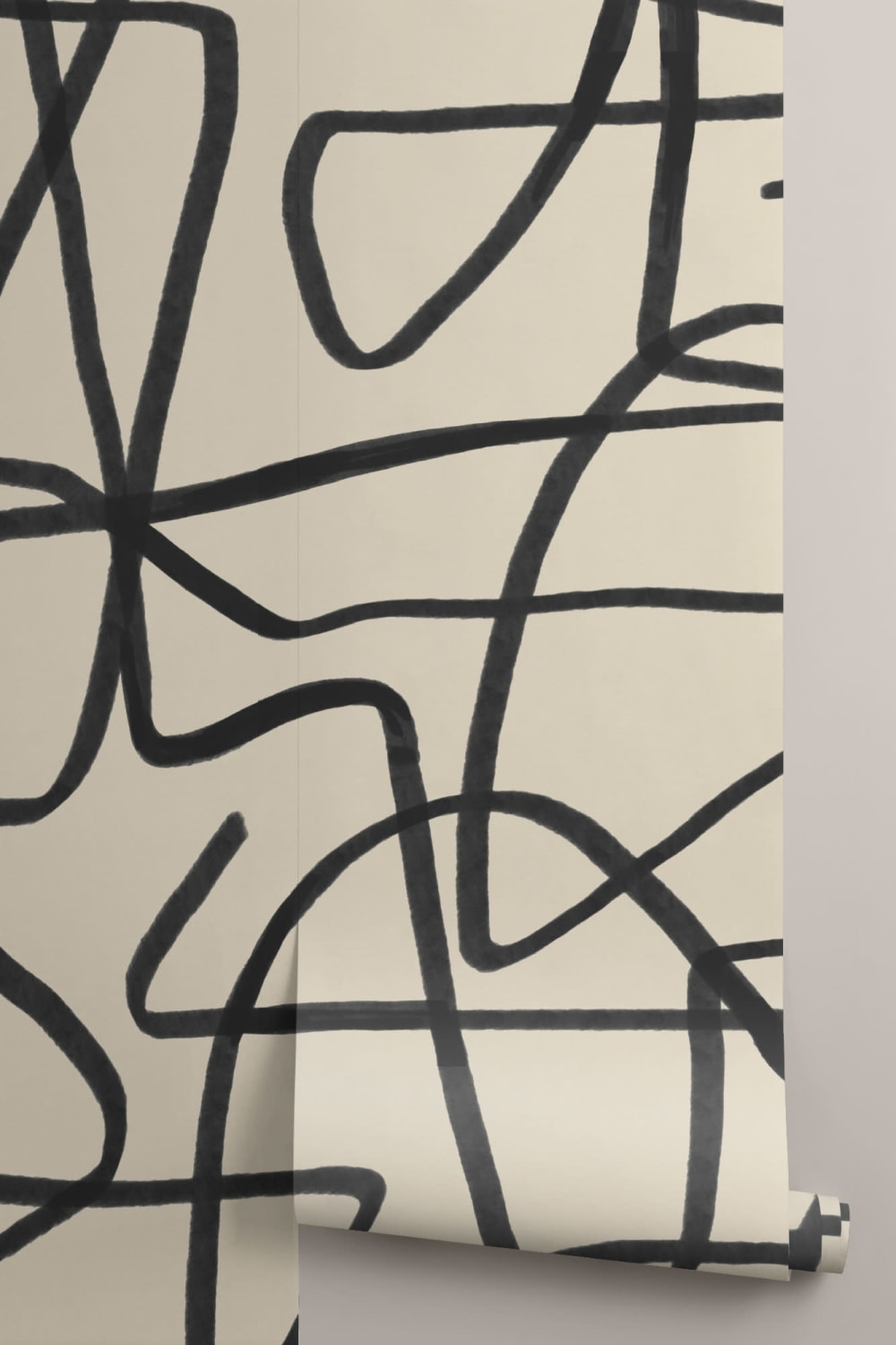Bold Black & Beige Doodle Abstract Wallpaper Mural