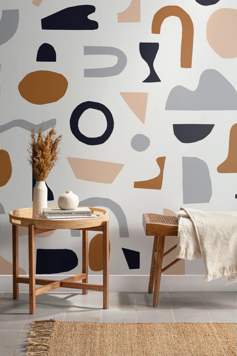 Navy & Neutral Abstract Shapes Wallpaper Mural