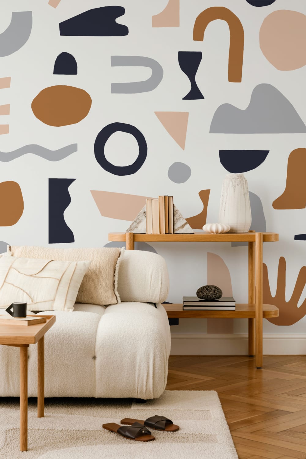 Navy & Neutral Abstract Shapes Wallpaper Mural