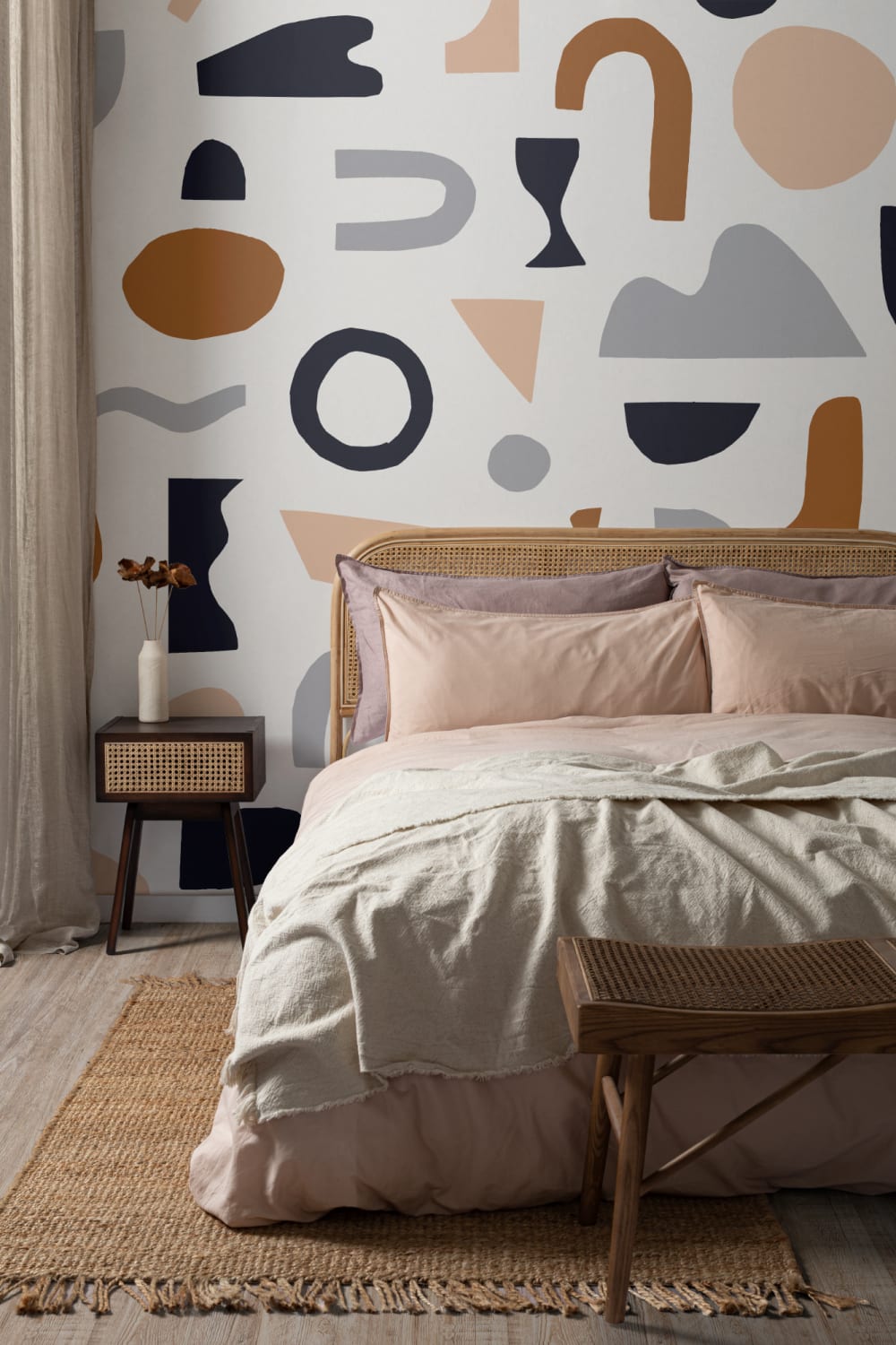 Navy & Neutral Abstract Shapes Wallpaper Mural