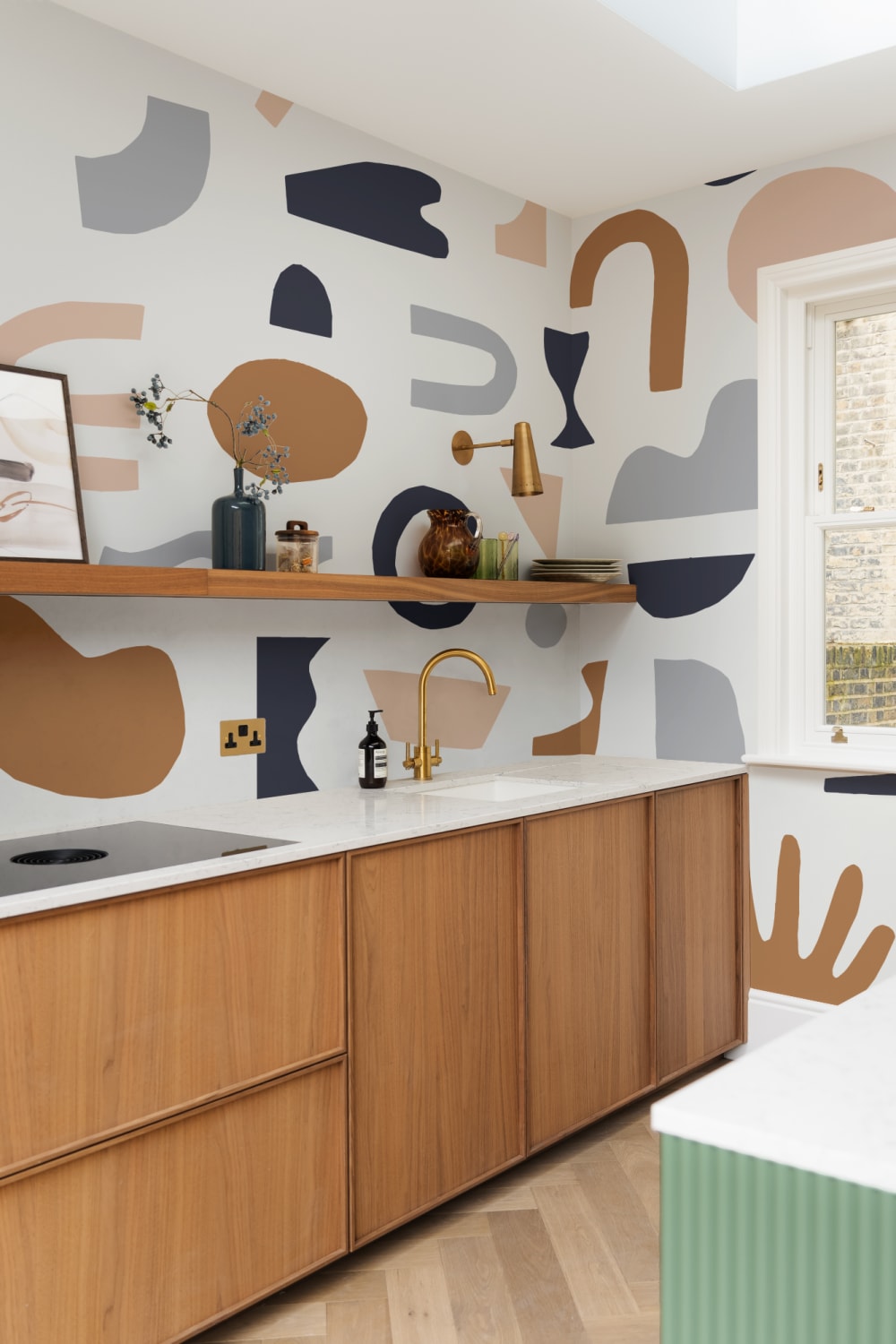 Navy & Neutral Abstract Shapes Wallpaper Mural