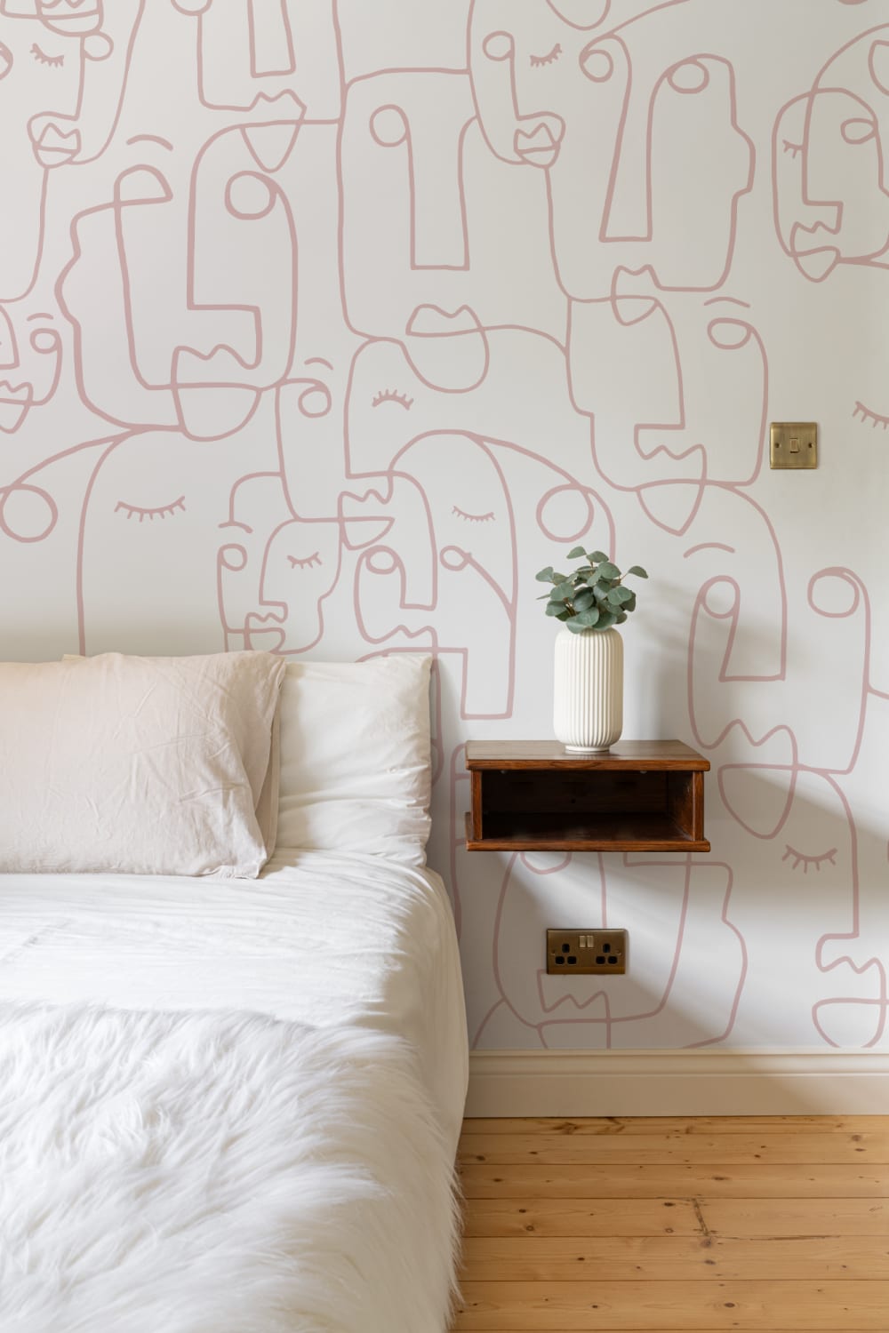 Large Dusty Pink Line Drawing Face Wallpaper Mural
