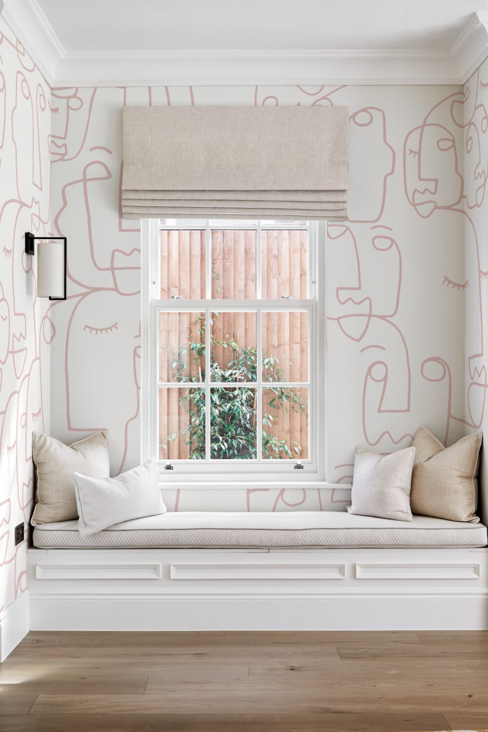 Large Dusty Pink Line Drawing Face Wallpaper Mural