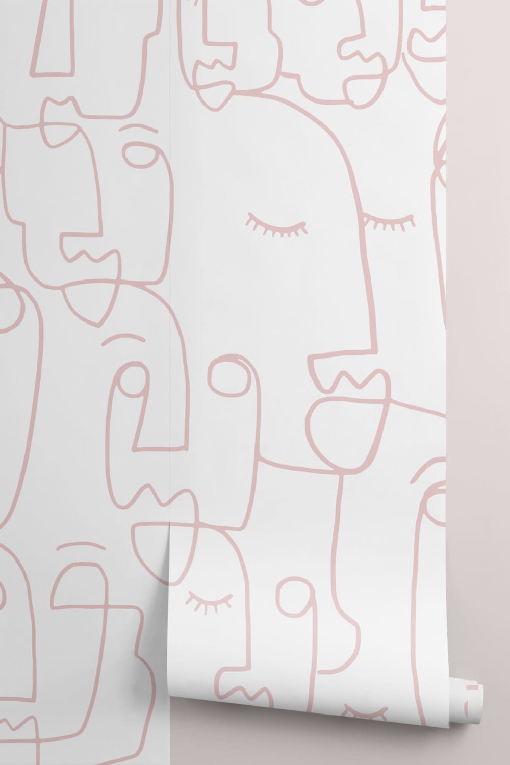 Large Dusty Pink Line Drawing Face Wallpaper Mural