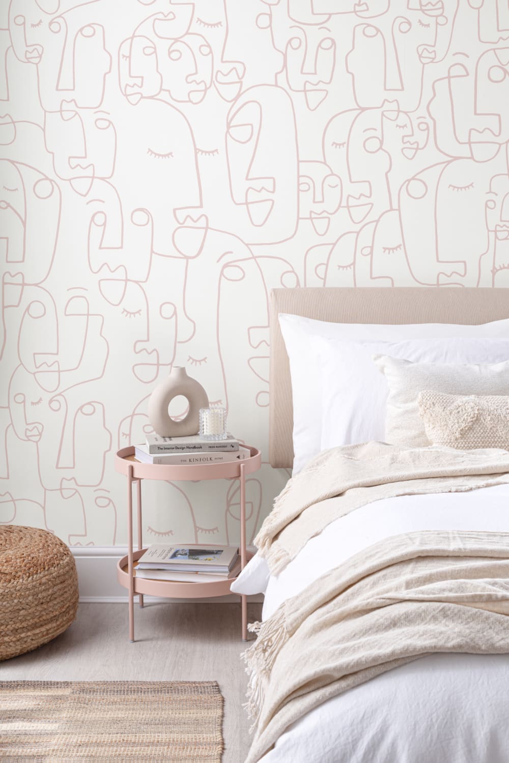 Dusty Pink Line Drawing Face Wallpaper Mural