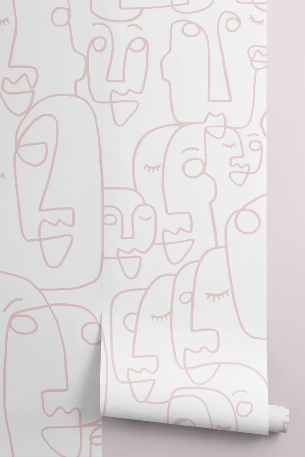 Dusty Pink Line Drawing Face Wallpaper Mural