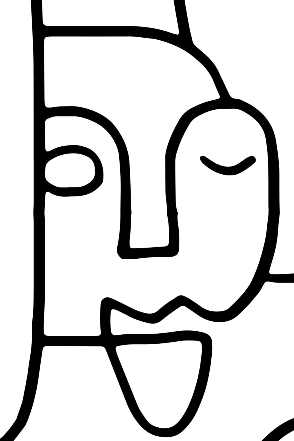 Mural de parede de desenho de linhas de rosto grande