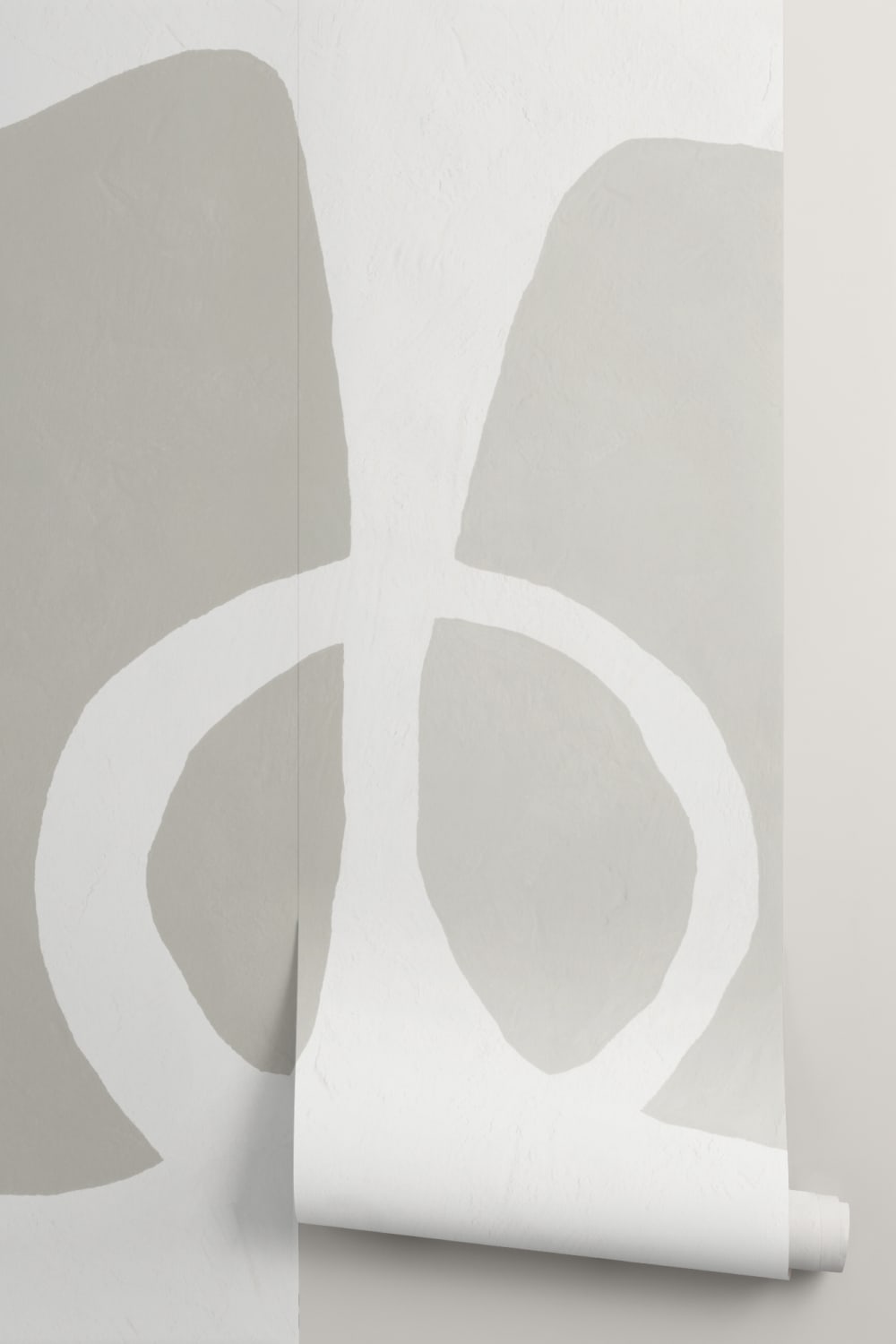 Hand-Painted Abstract Form Mural in Soft Beige with Plaster Texture