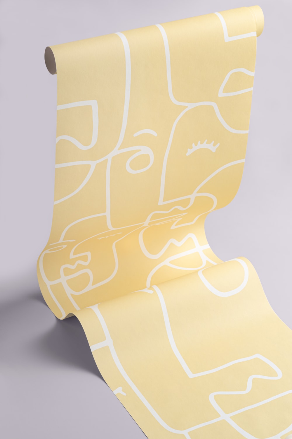 Large Yellow Face Line Drawing Wallpaper Mural