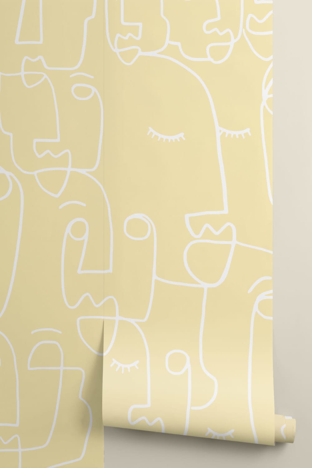 Large Yellow Face Line Drawing Wallpaper Mural