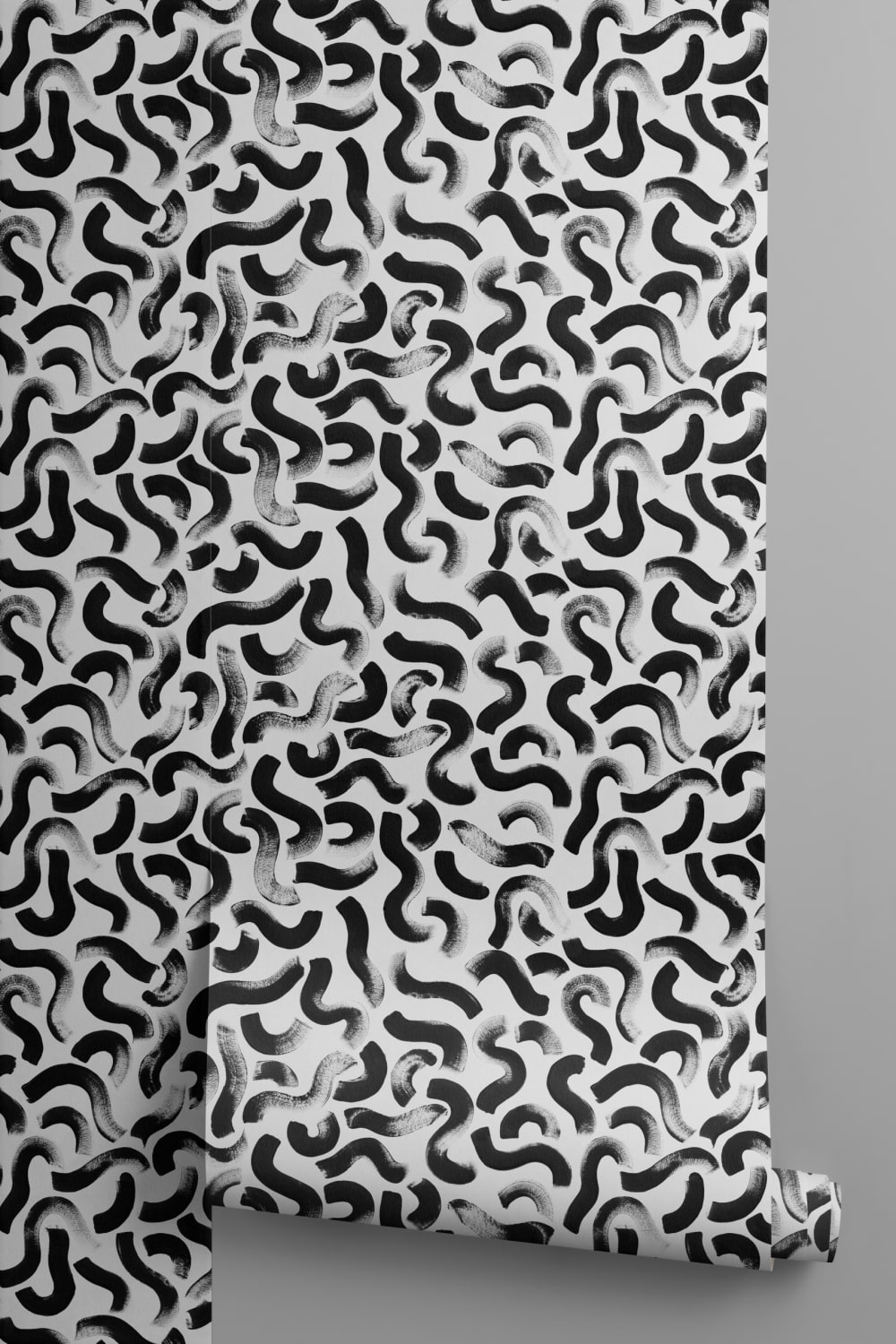 Abstract Black Painted Squiggles Repeat Pattern Wallpaper