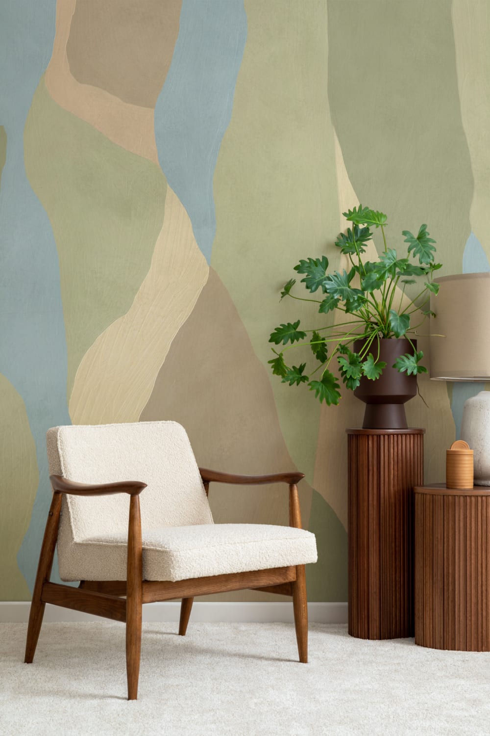 Green Abstract Modern Wall Mural With Calming Earthy Tones