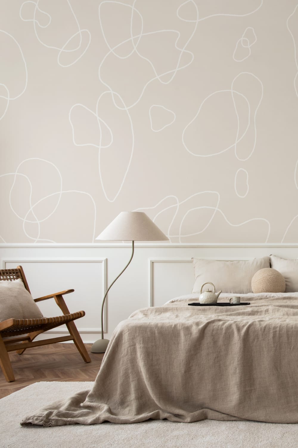 Beige Abstract Doodle Wallpaper Mural