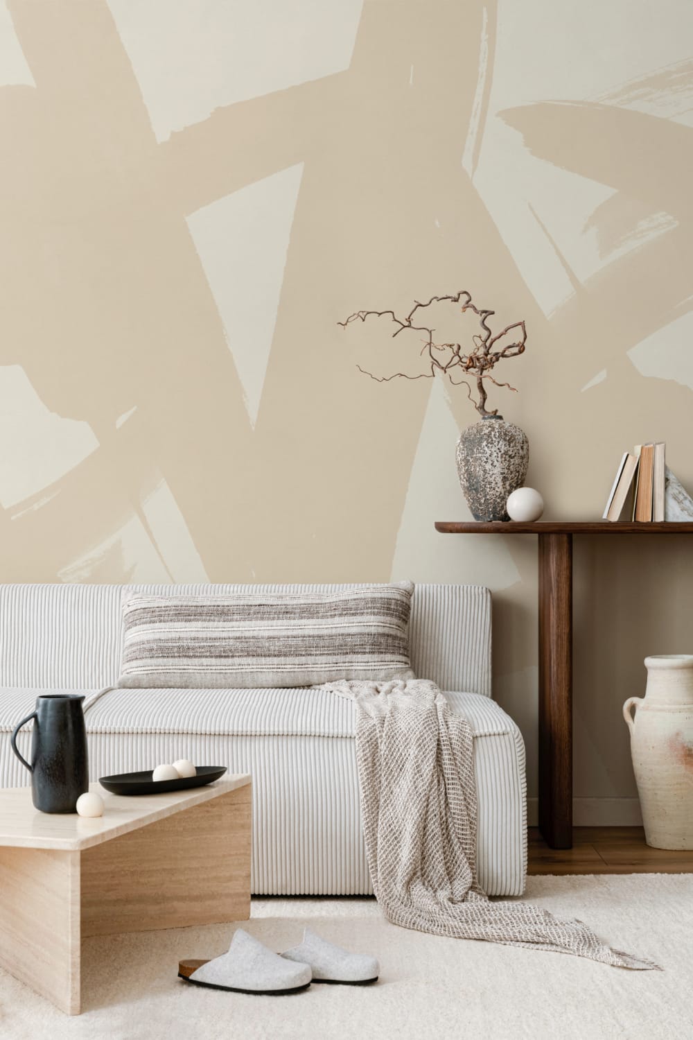Beige Japanese Calligraphy Wallpaper Mural