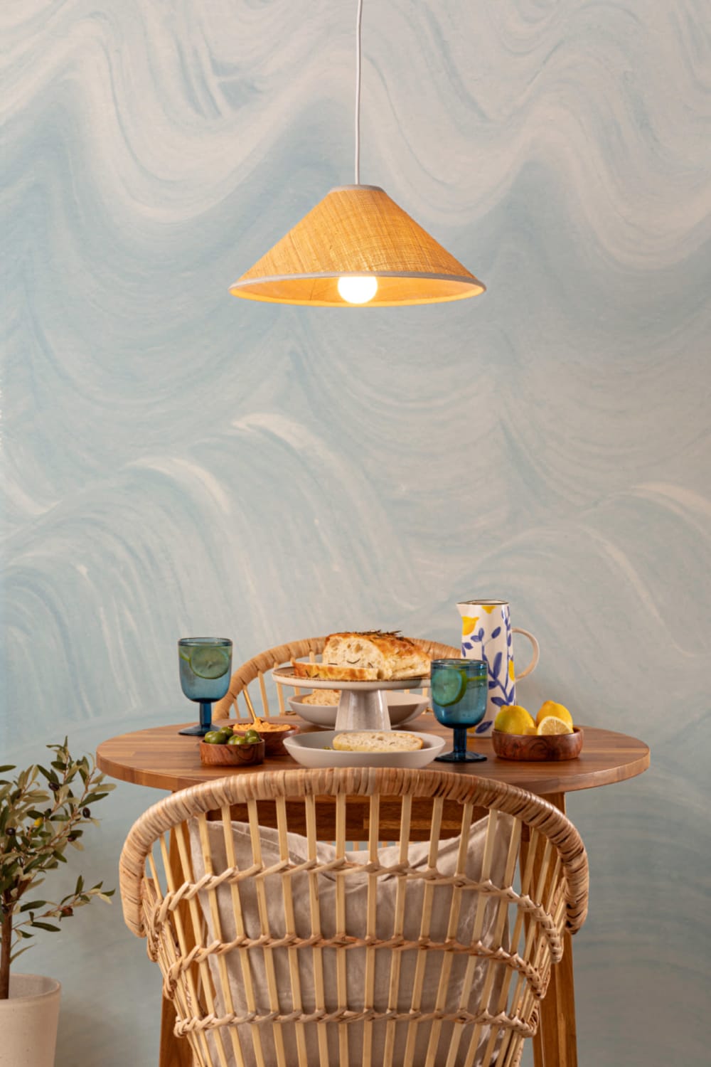 Blue Painted Wavy Brush Strokes Wall Mural