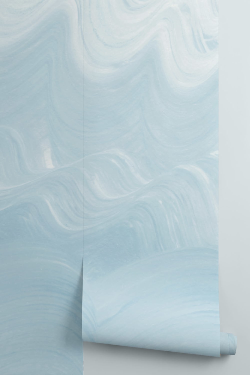 Blue Painted Wavy Brush Strokes Wall Mural