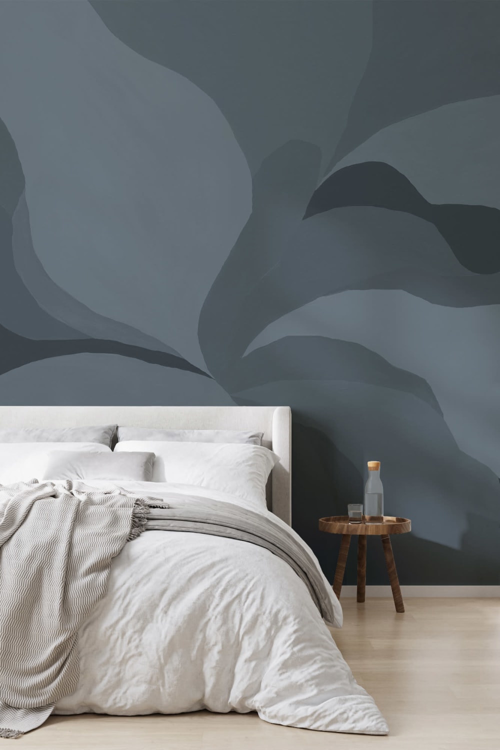 Blue Abstract Magnolia Flower Mural