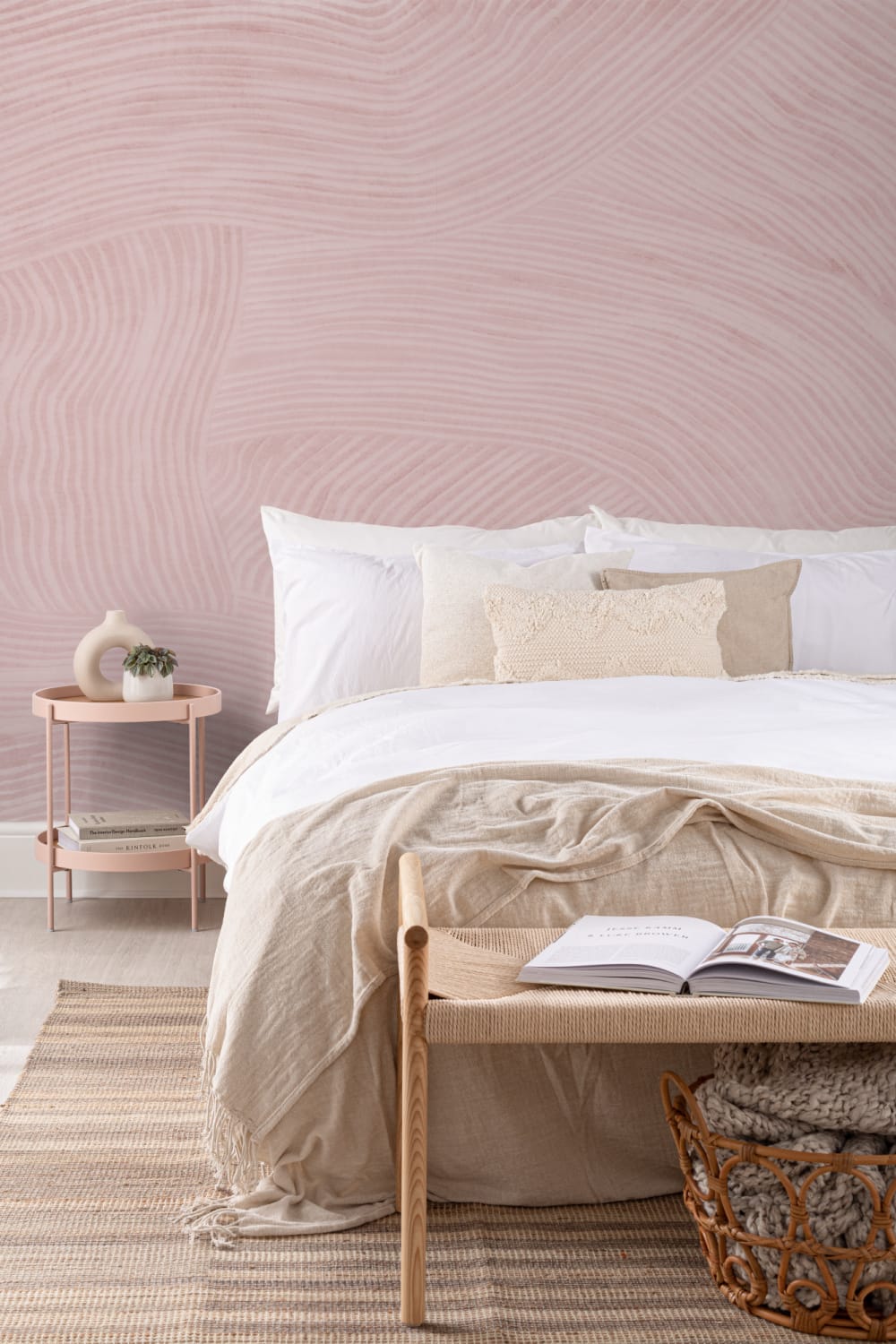 Pink Curved Flowing Shapes Mural