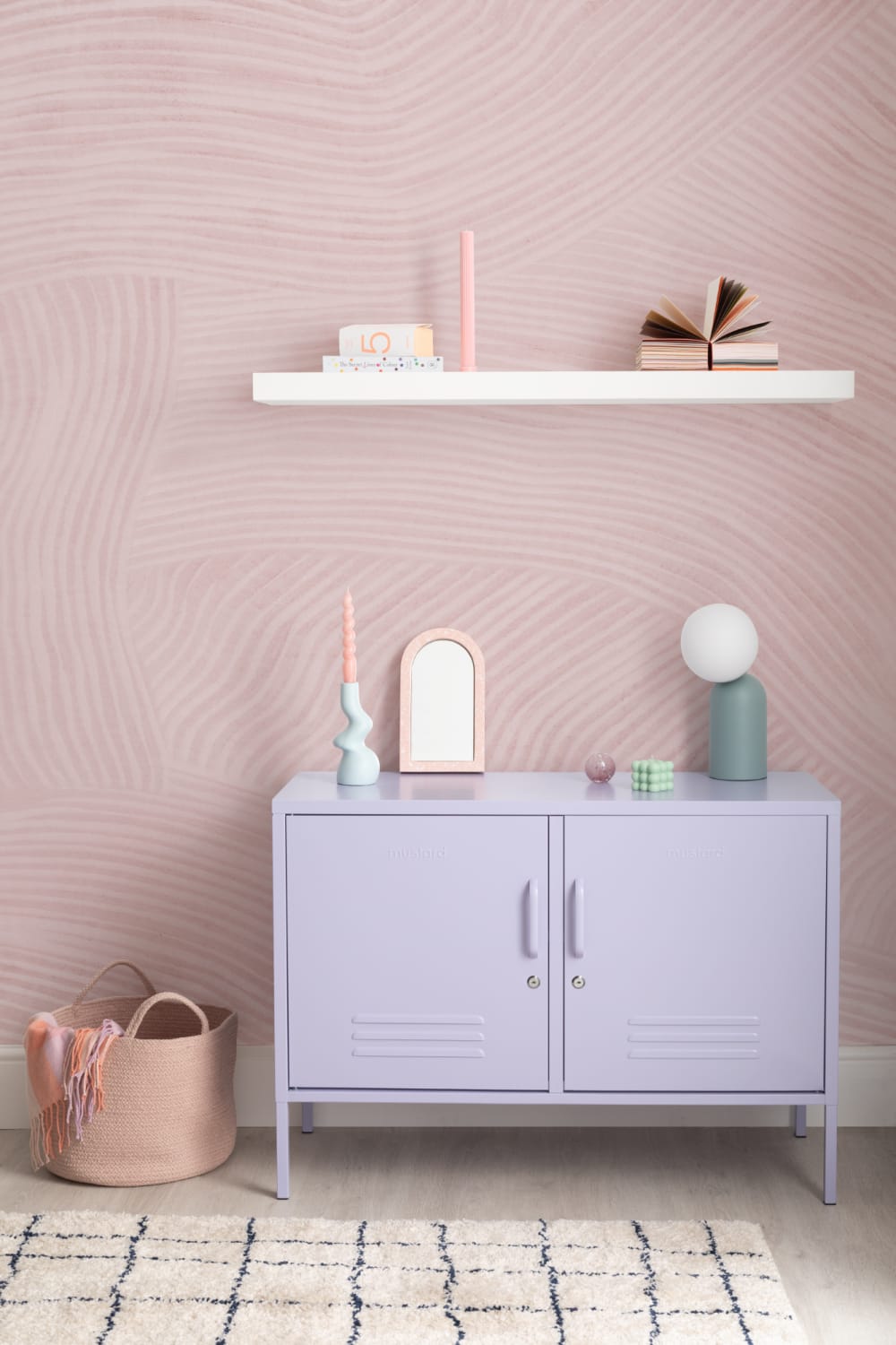 Pink Curved Flowing Shapes Mural