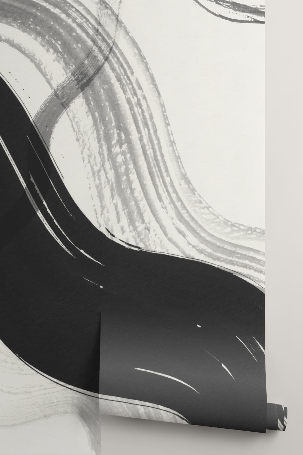 Black Abstract Ink Brush Strokes Mural