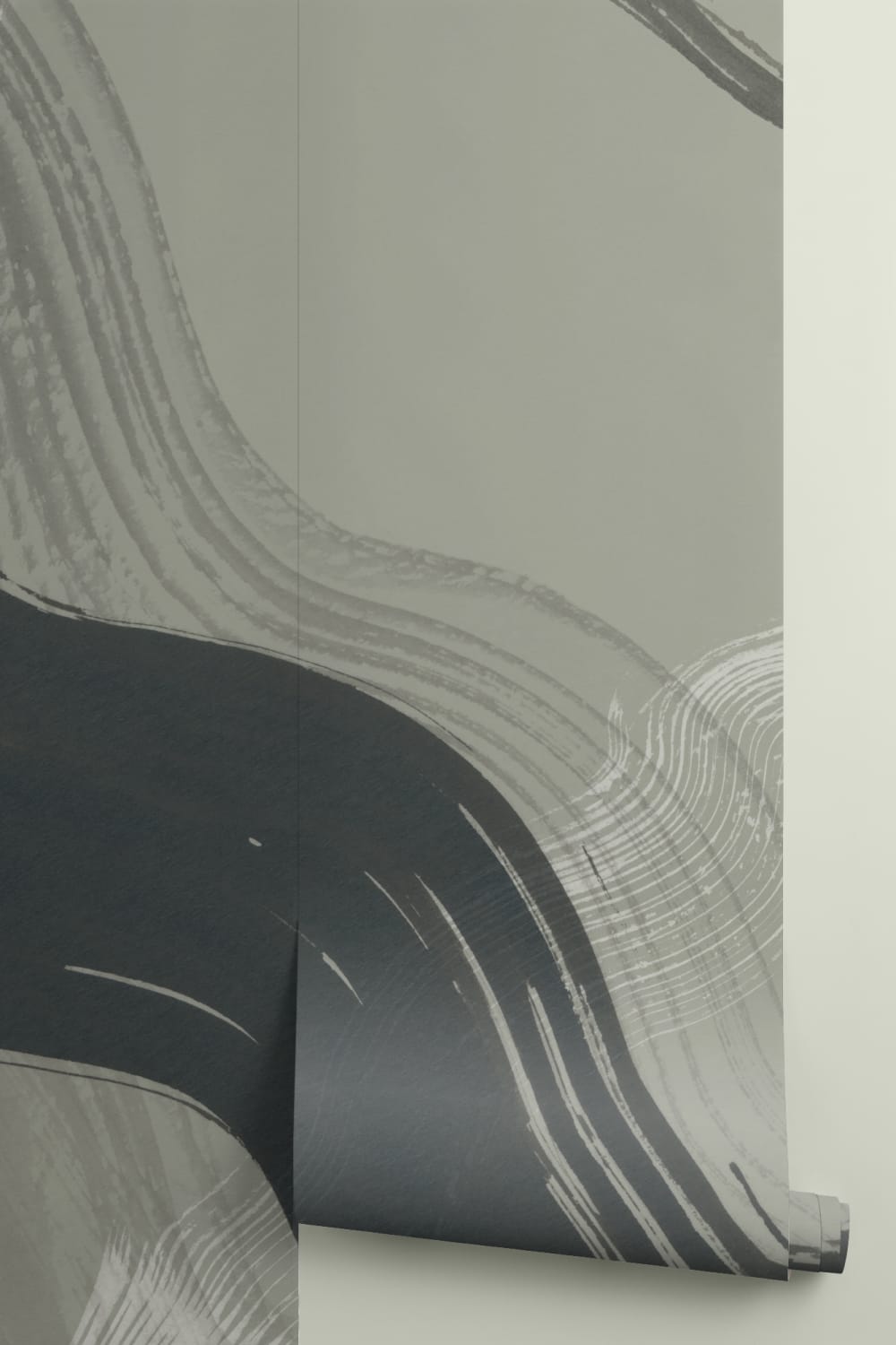 Dark Green Abstract Ink Brush Strokes Mural