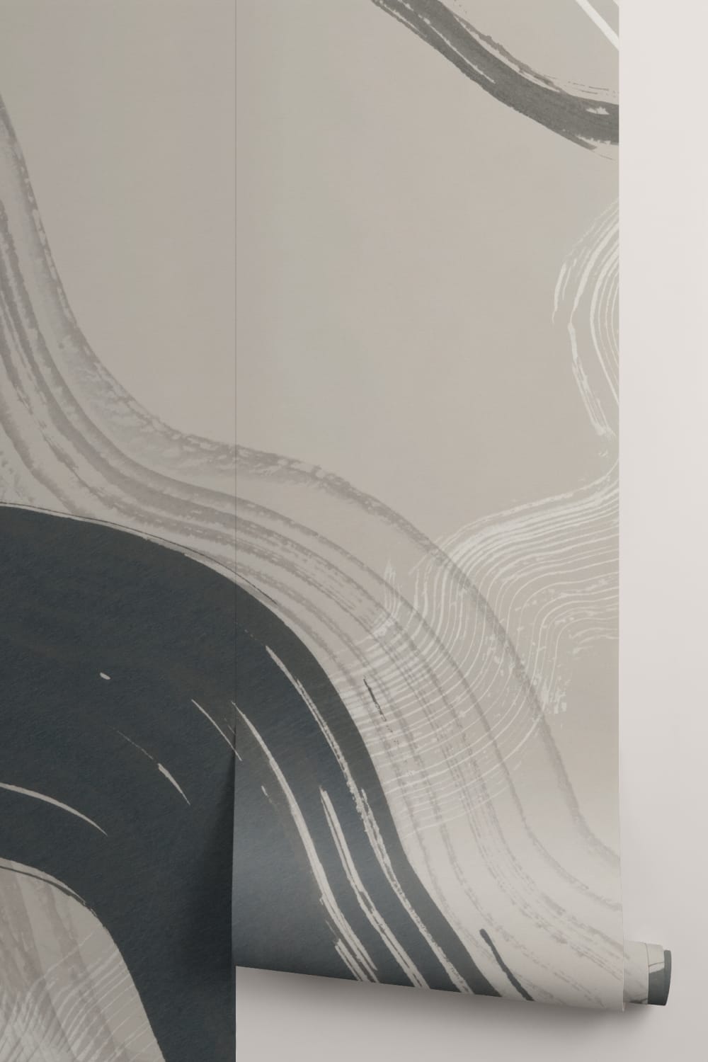 Taupe Abstract Ink Brush Strokes Mural