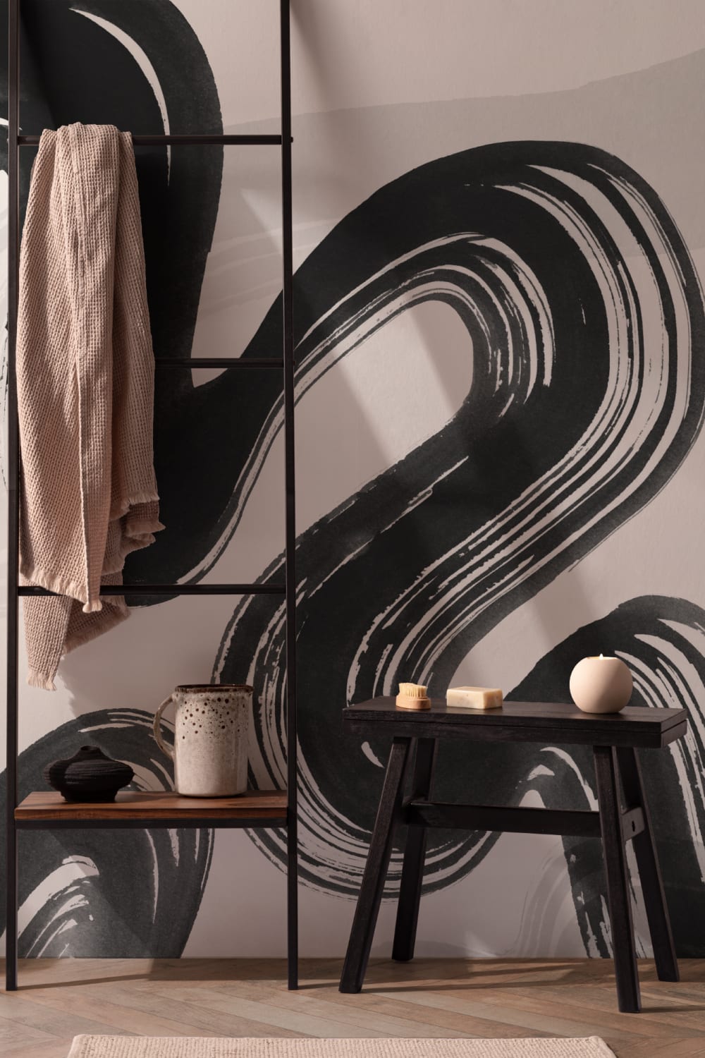 Schwarze abstrakte Swirl Pinselstriche Fototapete