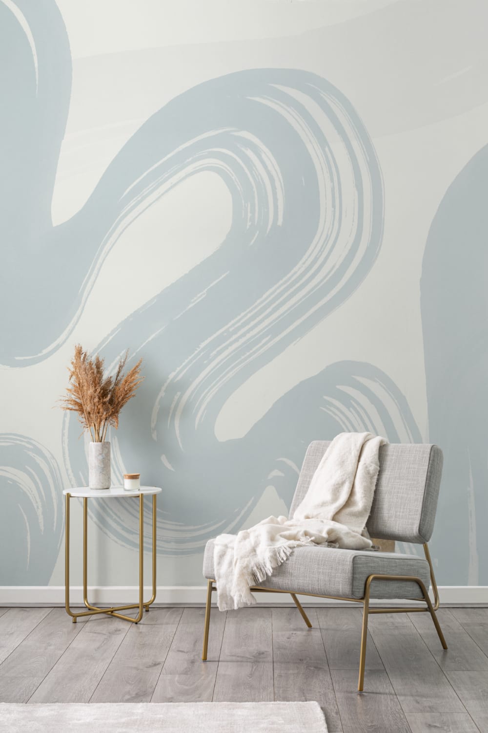 Blue Abstract Swirl Brush Strokes Mural