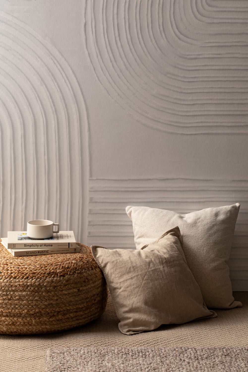 Beige skulpterad abstrakt böjda linjer mural-tapeter