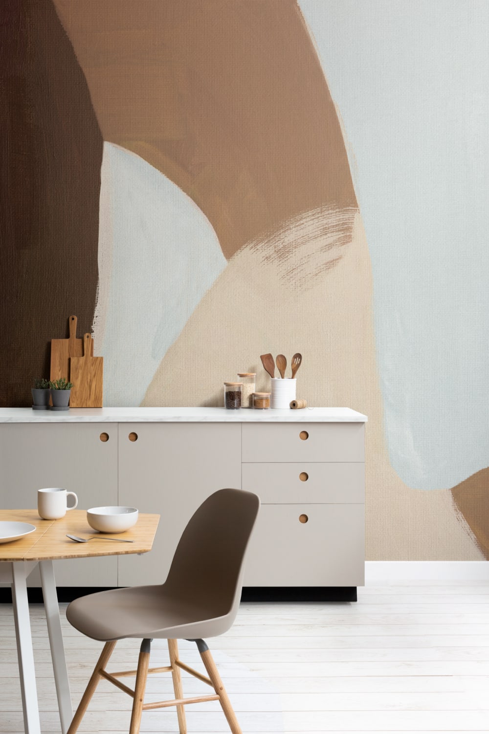 Pictat Abstract murale Bold în albastru rece și maro