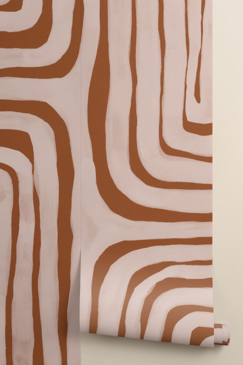 Hand Painted Maze Geometric Mural in Terracotta