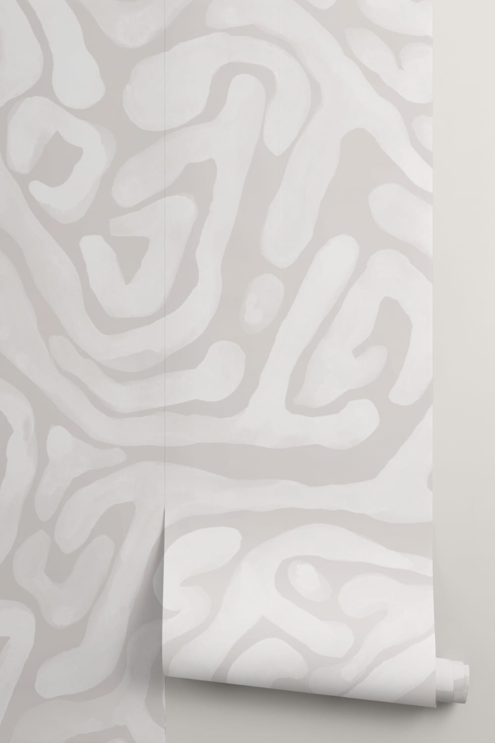 Hand-Painted Organic Flow Pattern Mural in Beige